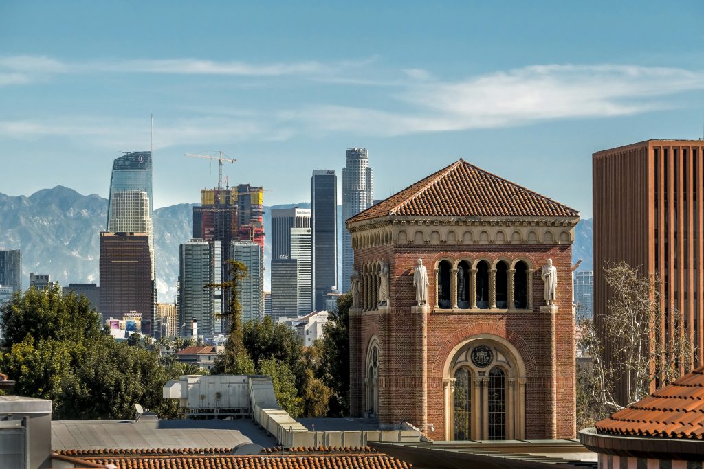 USC with Downtown Los Angeles in Background - Photo Credit Gus Ruelas 2766x1844
